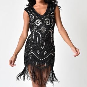 Vintage Style Cap Sleeve Fringe Flapper Dress 6-8